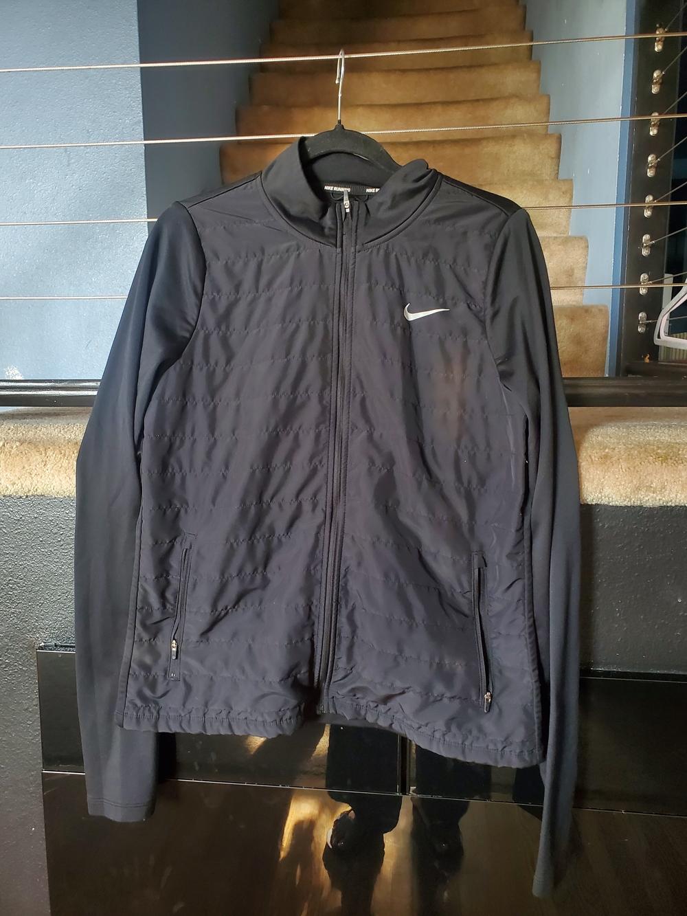 Nike Women's Black Quilted Panel Full-Zip Sweatshirt Jacket